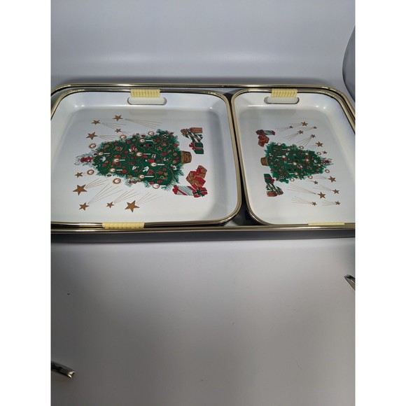 VTG 3 Pc Lacquered Merry Christmas Nesting Trays Hand Decorated w/ box Japan - Picture 3 of 16